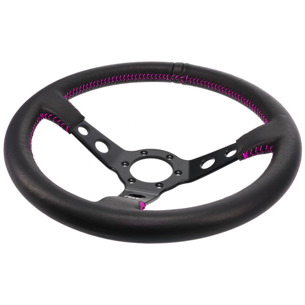 Raceworks 350mm Leather Dished Steering Wheel - SpeedUpPerformance